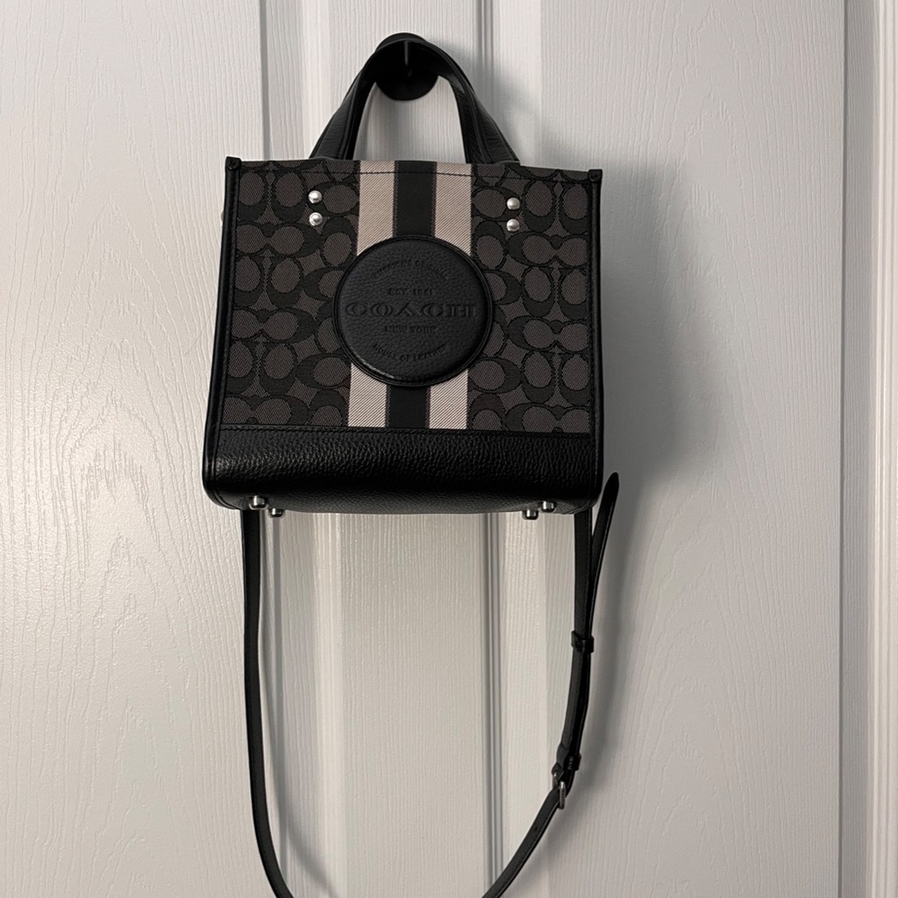 Coach Black and Gray Signature Stripe Mini Crossbody